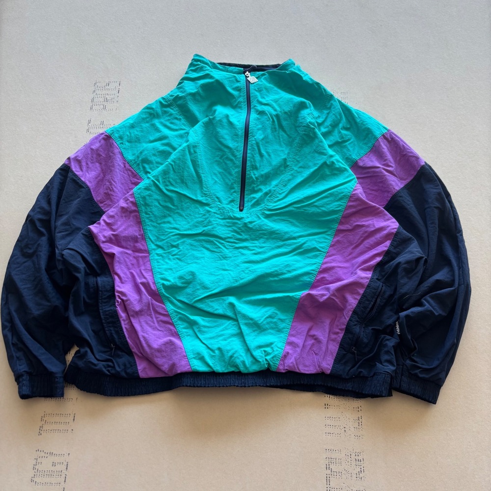 Vintage 80s German Quarter Zip Colorblock Windbreaker Jacket